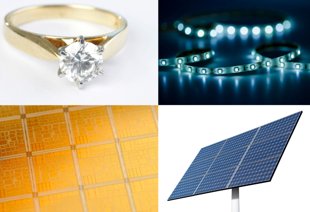 lab grown diamond, led, solar panel, semiconductor